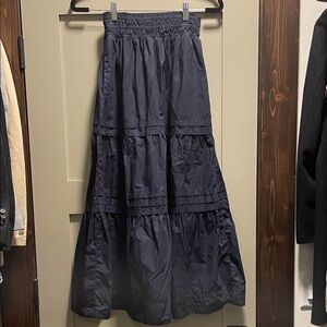 Quince Navy Maxi Tiered Skirt Organic Cotton Poplin size small